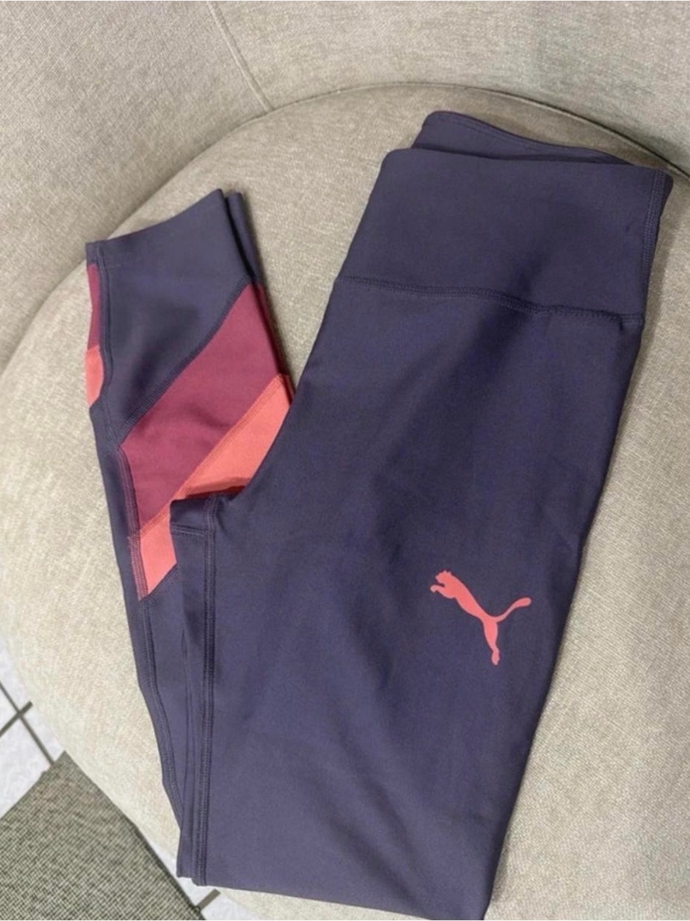 Puma Navy Leggings with Coral and Burgundy Accents